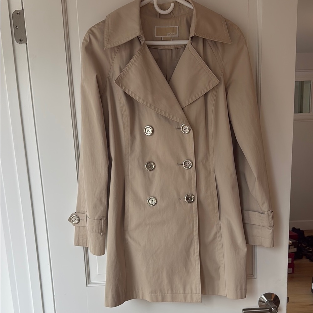 Michael Kors Tan Trench Rain Coat Classic Double-Breasted S no belt very soft